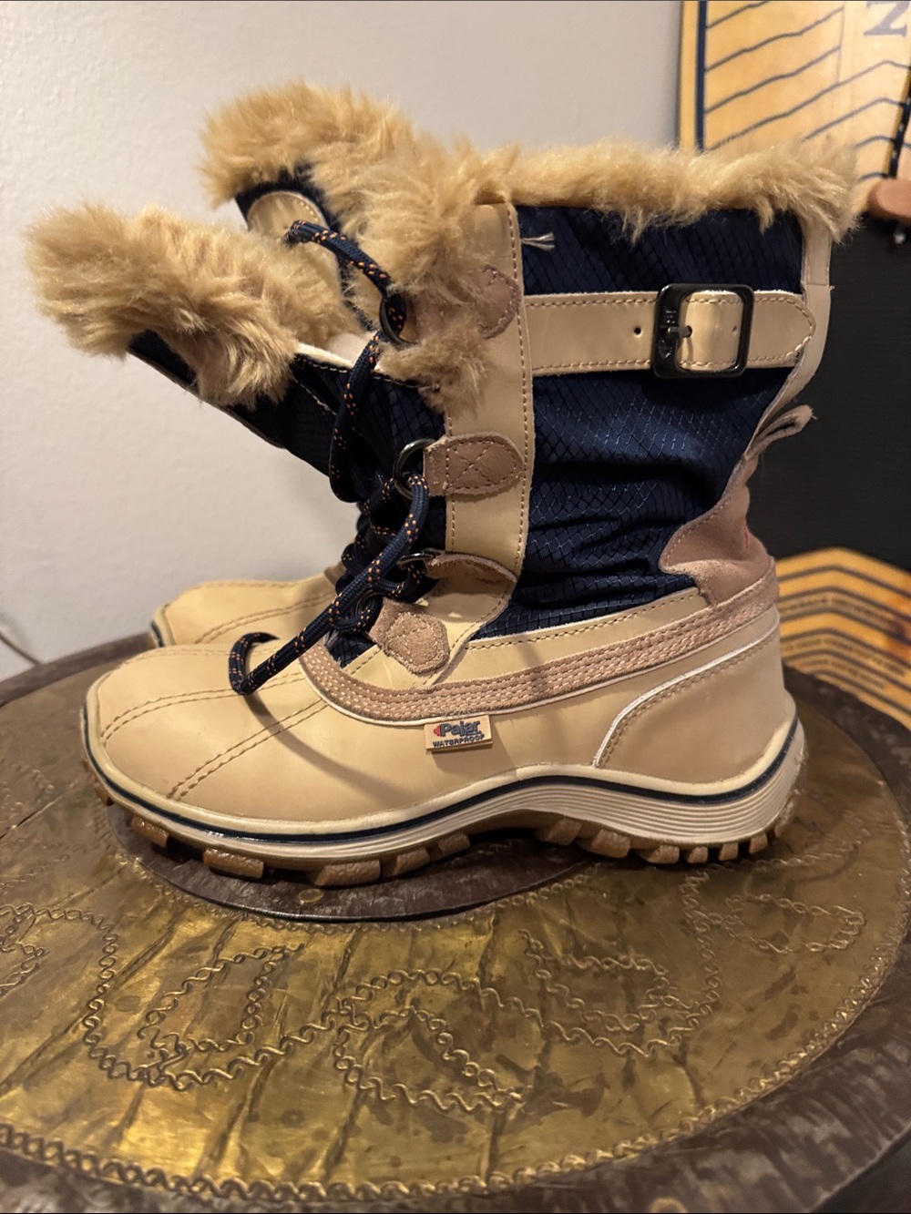 Pajar Navy Quilted & Tan Faux-Fur Winter Boots